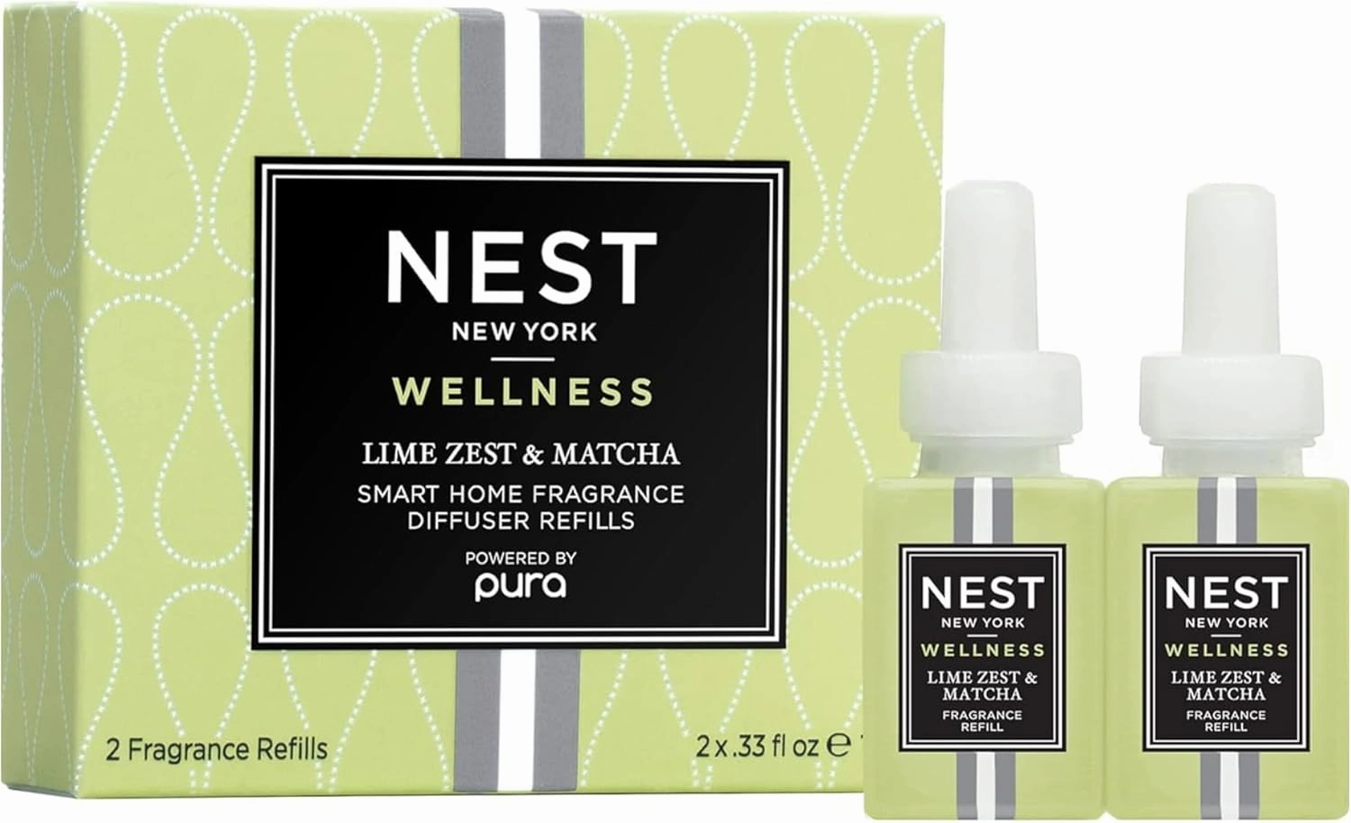 NEST New York Smart Home Fragrance Diffuser Refill Smart Vials, Lime Zest & Matcha - Set of 2 - Designed for NEST x Pura 3 and NEST x Pura 4 Diffusers - Cruelty Free, Vegan - Made in USA