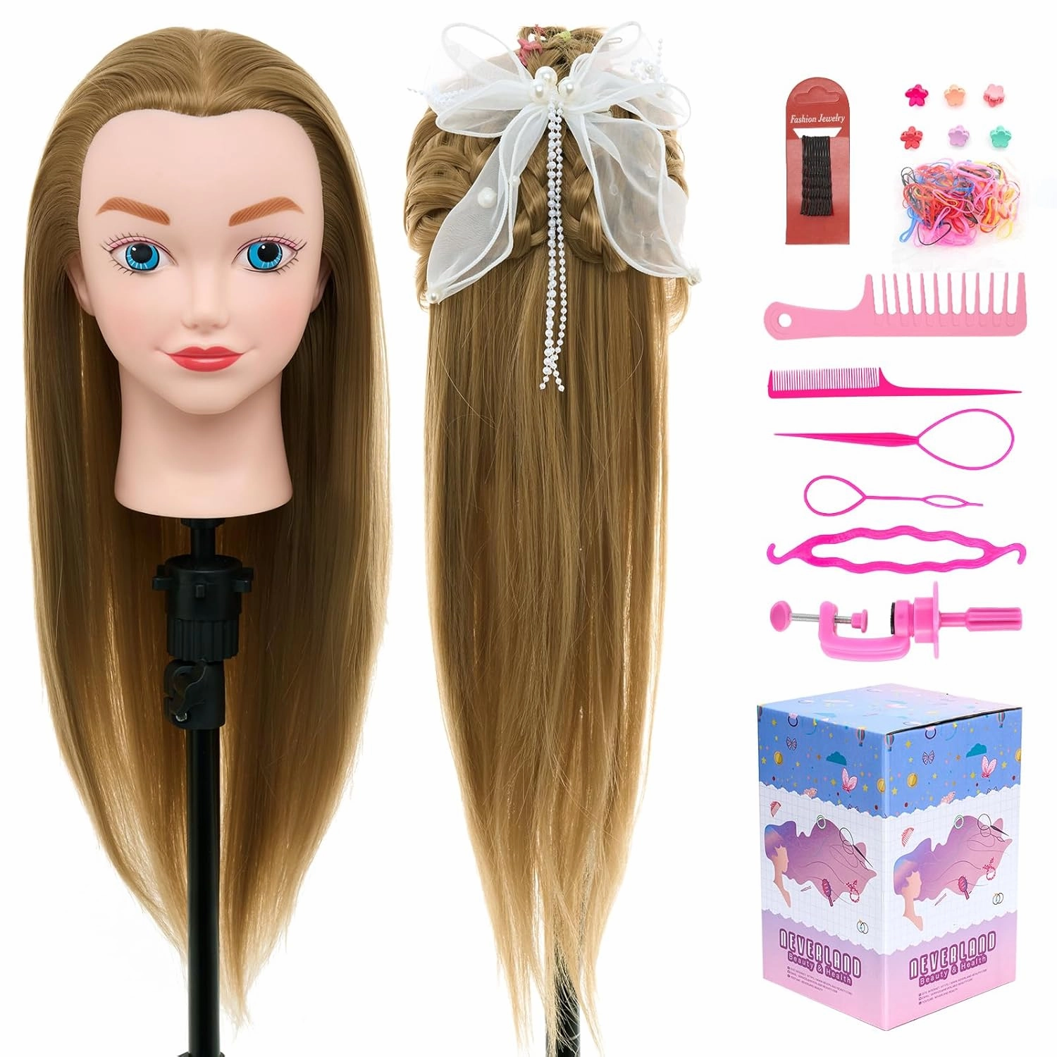Neverland Beauty Mannequin Head with Hair, 20 Inch Cosmetology Manikin Practice Braiding Doll Head for Hair Styling, Training Head for Braiding Hairdressing for Kids #27