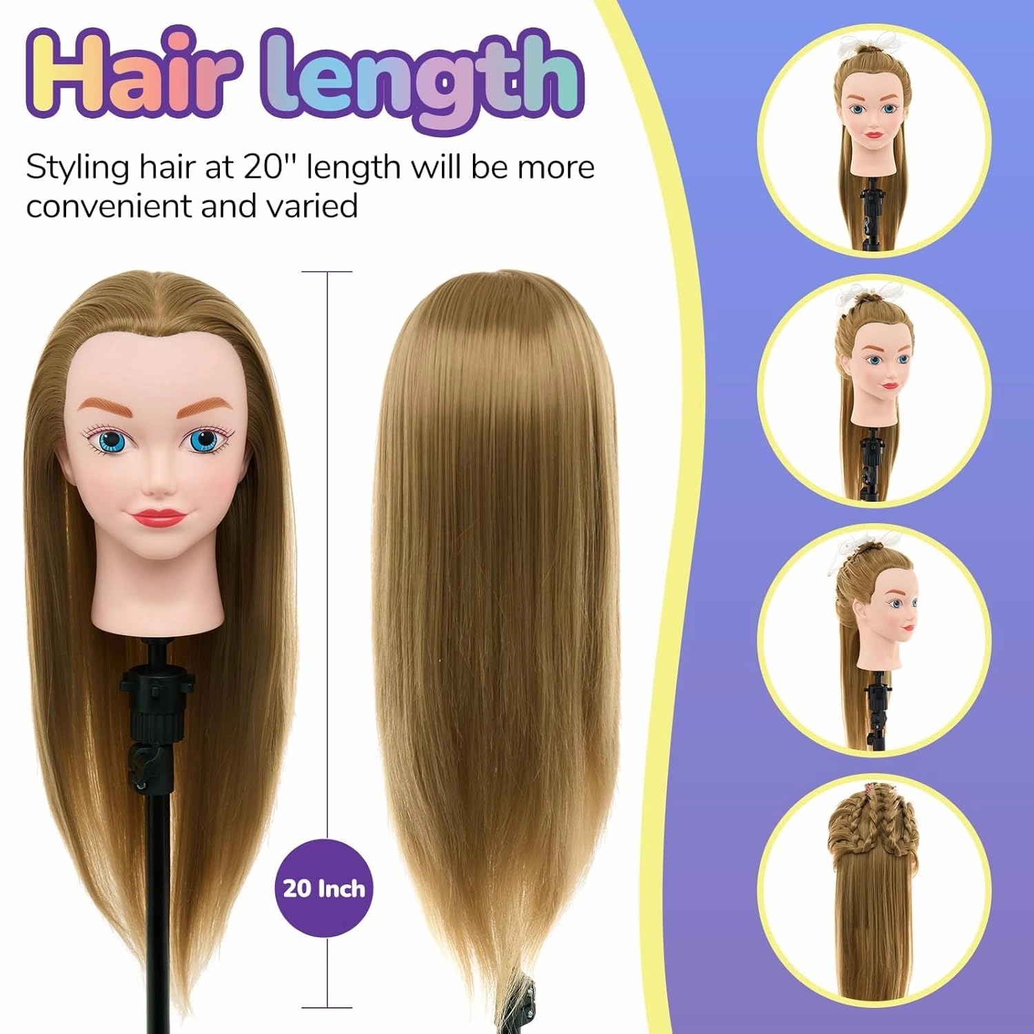 Neverland Beauty Mannequin Head with Hair, 20 Inch Cosmetology Manikin Practice Braiding Doll Head for Hair Styling, Training Head for Braiding Hairdressing for Kids #27