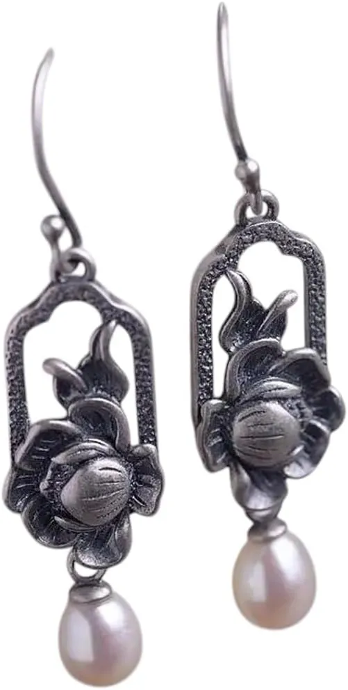 New 2025 Natural White Magnolia Enamel Porcelain Pearl Earrings Chinese Bohemian Charm Women's Silver Jewelry Gift Fashion Trendy Accessories Creative