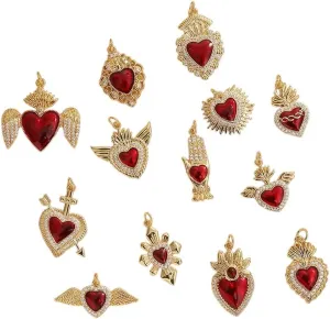 New 2025 Sacred Red Heart Charms Victorian Love Zircon Charm Pendants 18K Gold Plated Wing Jewelry Accessories P21 Fashion Trendy Creative Gift