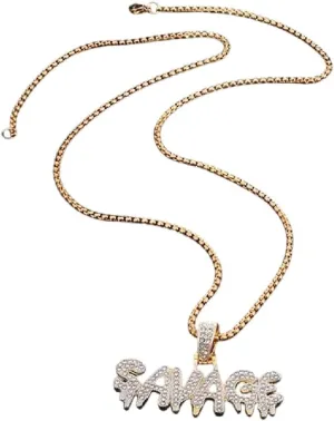 New 2025 Unisex Hip Hop Ice Out Square Crystal S-A-V-A-G-E Letter Pendant Necklace For Men And Women Street One Last Party Trendy Jewelry Gift With You Accessories Creative For Women And Men