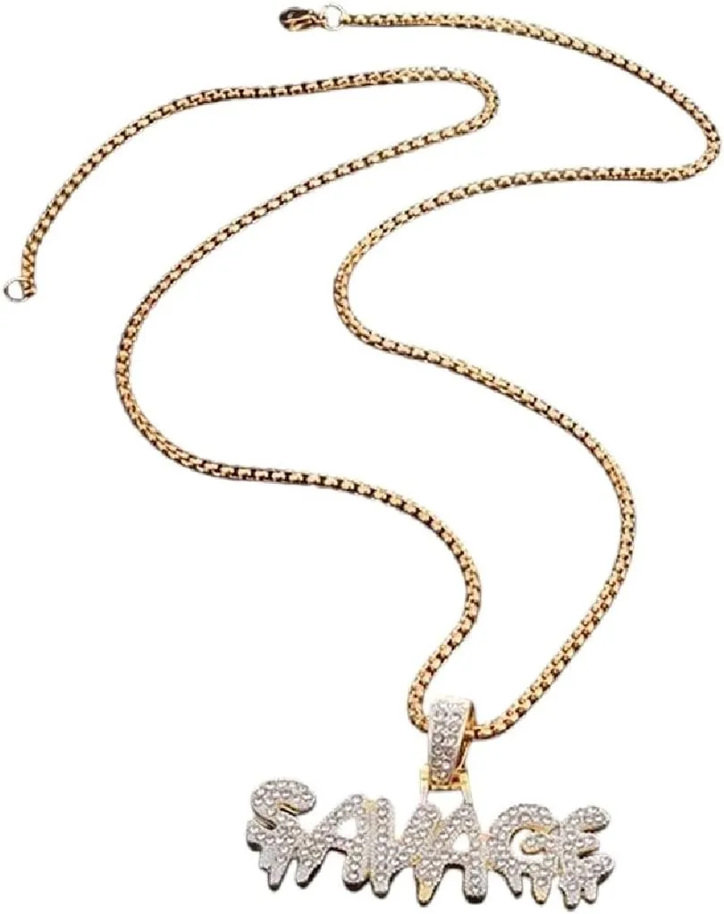 New 2025 Unisex Hip Hop Ice Out Square Crystal S-A-V-A-G-E Letter Pendant Necklace For Men And Women Street One Last Party Trendy Jewelry Gift With You Accessories Creative For Women And Men