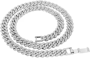 New 2026 Arrive Unisex 9Mm Hip Hop Men Women Prong Cuban Link Chain Necklace Iced Out 1 Row Rhinestone Paved Miami Jewelry Gift With For You Accessories Trendy Creative For Women And Men