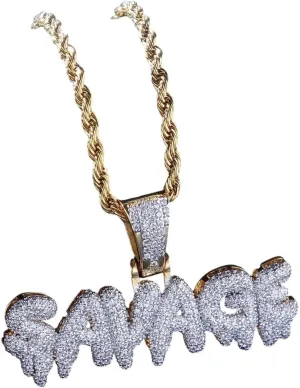 New 2026 Unisex Hip Hop Ice Out Square Crystal S-A-V-A-G-E Letter Pendant Necklace For Men And Women Street One Last Party Trendy Jewelry Gift With You Accessories Creative For Women And Men