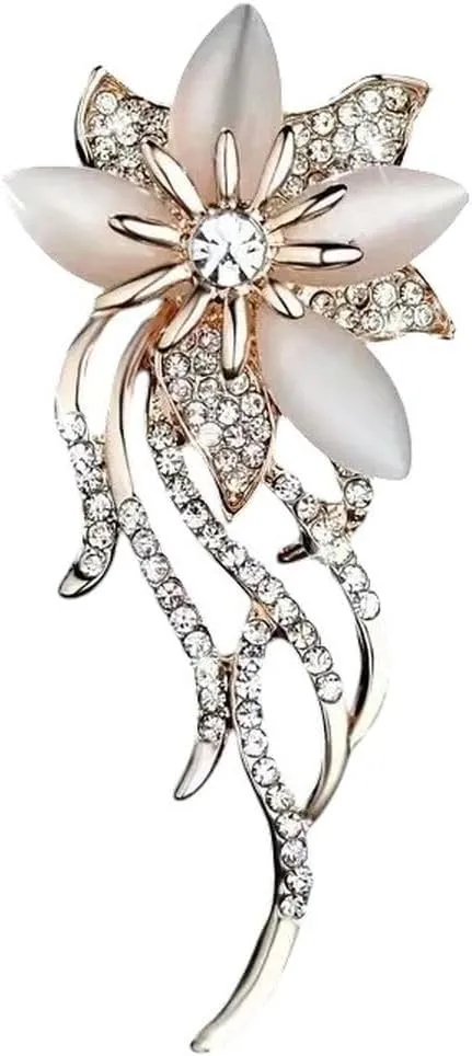New 2026 Unisex Stainles Stell Elegant Magnolia Flower Brooch For Women Pearl Rhinestone Pins Temperament Corsage Coat Accessories Jewelry Fashion Trendy Creative Gift For Women And Men