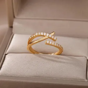 New for Trendy 2025 Zircon Geometric Rings for Women Stainless Steel Plated Irregular Open Finger Ring Couple Fashion Jewelry Gift Jewelry Fashion Accessories Creative Gift