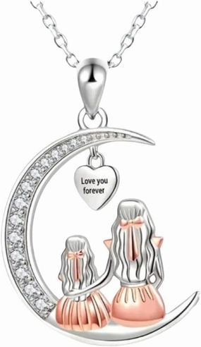 New 2025 Unisex Fashion Mom Daughter Moon Pendant Necklace Love You Forever Heart Necklaces Mothers Day Jewelry Findings Gifts Trendy Accessories Creative Gift For Women And Men