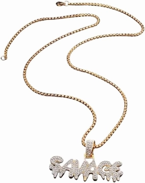 New 2025 Unisex Hip Hop Ice Out Square Crystal S-A-V-A-G-E Letter Pendant Necklace For Men And Women Street One Last Party Trendy Jewelry Gift With You Accessories Creative For Women And Men