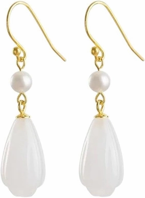 New 2026 Arrive Unisex 925 Sterling Silver Jade Earrings Pearl Magnolia Flower Eardrops Vintage Jewelry Fashion Trendy Accessories Creative Gift For Women And Men