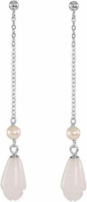 New 2026 Arrive Unisex 925 Sterling Silver Jade Earrings Pearl Magnolia Flower Eardrops Vintage Jewelry Fashion Trendy Accessories Creative Gift For Women And Men