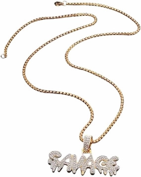 New 2026 Arrive Unisex Hip Hop Ice Out Square Crystal S-A-V-A-G-E Letter Pendant Necklace For Men And Women Street One Last Party Trendy Jewelry Gift With You Accessories Creative For Women And Men