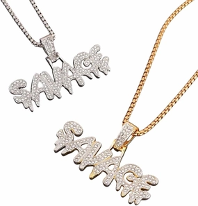 New 2026 Arrive Unisex Hip Hop Ice Out Square Crystal S-A-V-A-G-E Letter Pendant Necklace For Men And Women Street One Last Party Trendy Jewelry Gift With You Accessories Creative For Women And Men