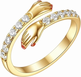 New 2026 Arrive Unisex Romantic Couple Lover Hug Hand Ring For Women Men Zircon Love Forever Open Finger Rings Party Valentine's Day Jewelry Findings Gift Fashion Trendy Accessories Creative And