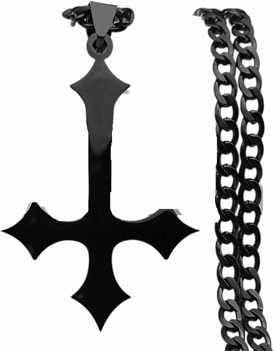 New 2026 Goth Upside Down Cross Stainless Steel Pendant Necklace For Men Black Color Inverted Cross Kering Handbag Accessorie Jewelry Finding Fashion Accessories Creative Gift