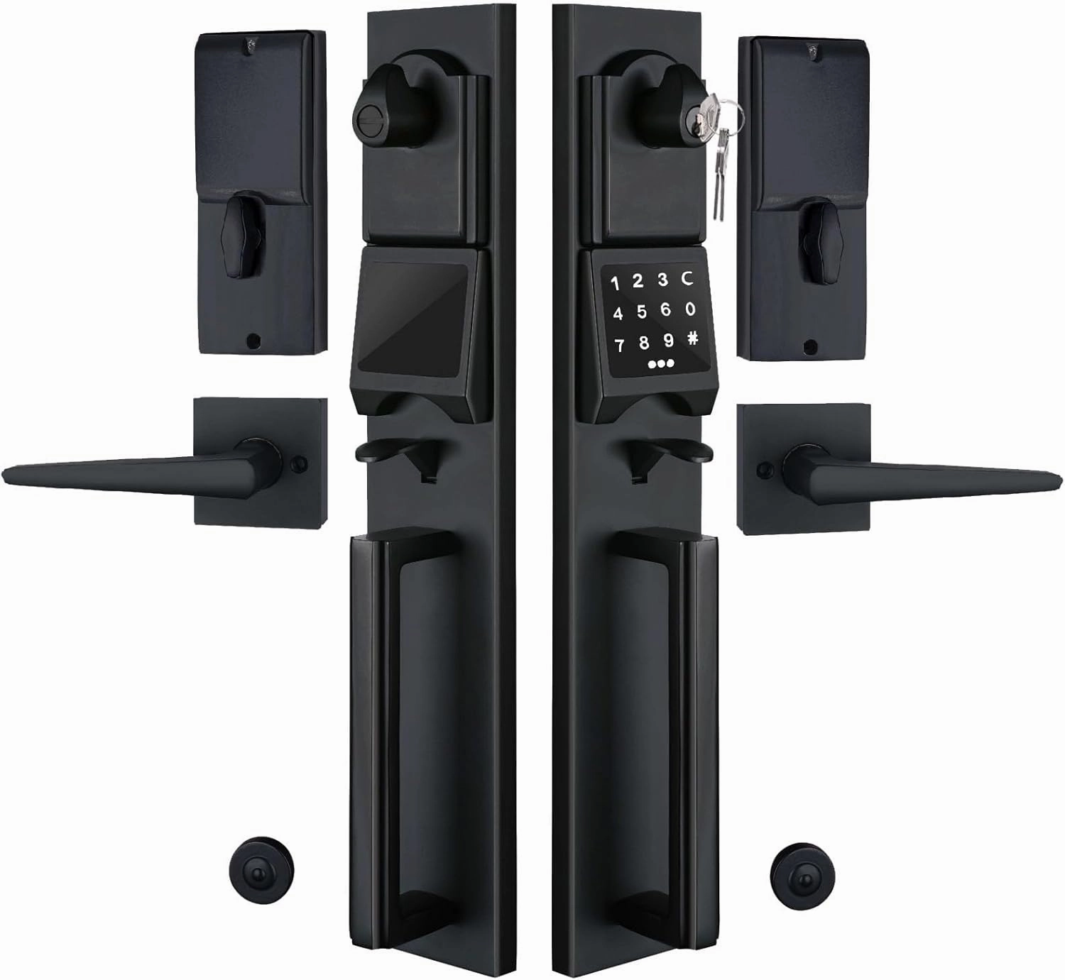 NEWBANG Smart Front Door Handleset with Keypad for Double Doors - Electronic Lockset with Dummy Set