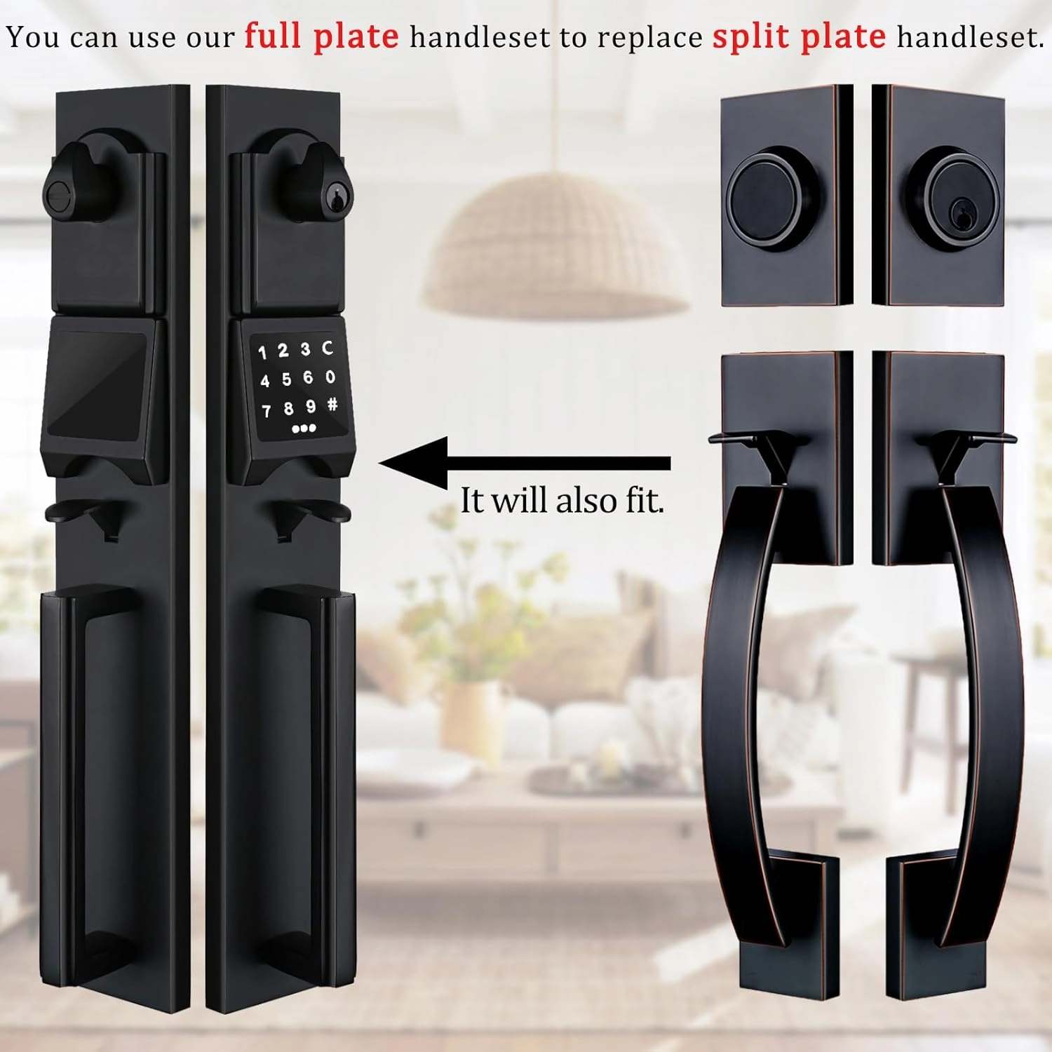 NEWBANG Smart Front Door Handleset with Keypad for Double Doors - Electronic Lockset with Dummy Set