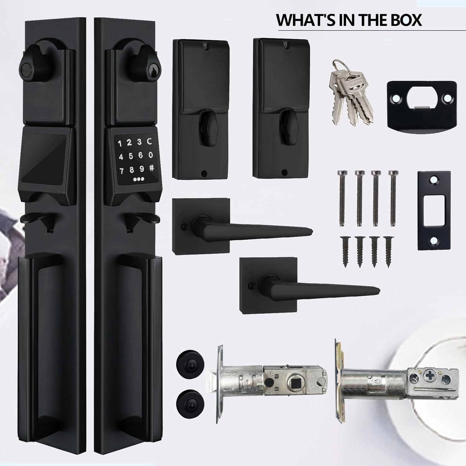 NEWBANG Smart Front Door Handleset with Keypad for Double Doors - Electronic Lockset with Dummy Set