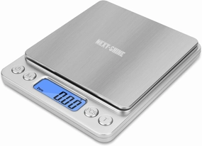 NEXT-SHINE Gram Scale, Digital Pocket Scale Portable Mini Size 500g x 0.01g with Back-Lit LCD Display Stainless Steel Platform Grams Ounces for Coffee Brewing Jewelry Cooking Baking