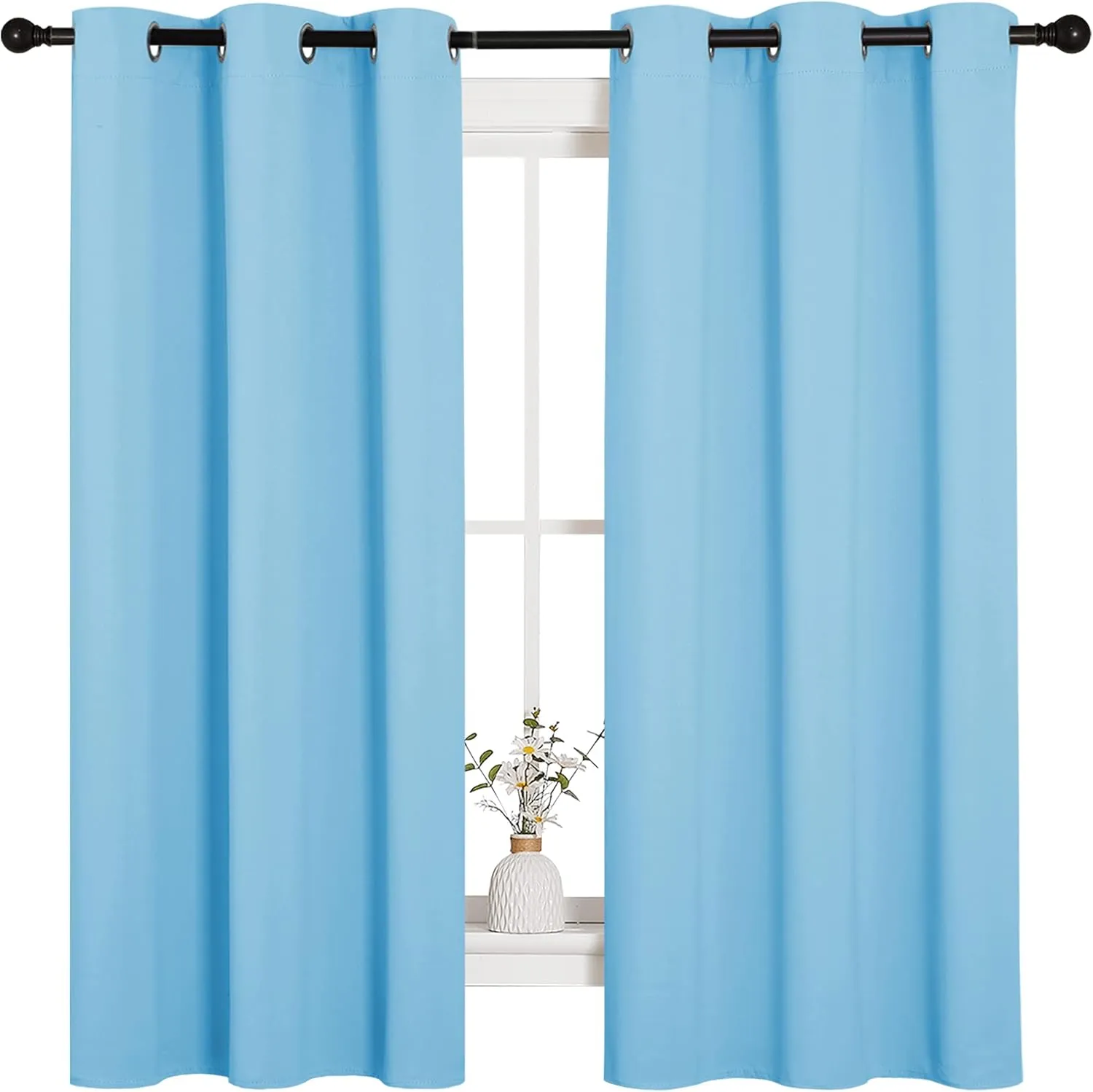 NICETOWN Light Blue Curtains for Nursery, Thermal Insulated Grommet Room Darkning Curtain Panels for Bedroom/Living Room, Privacy Drapes for Classroom(1 Pair, W42 x L63 inches, Blue)