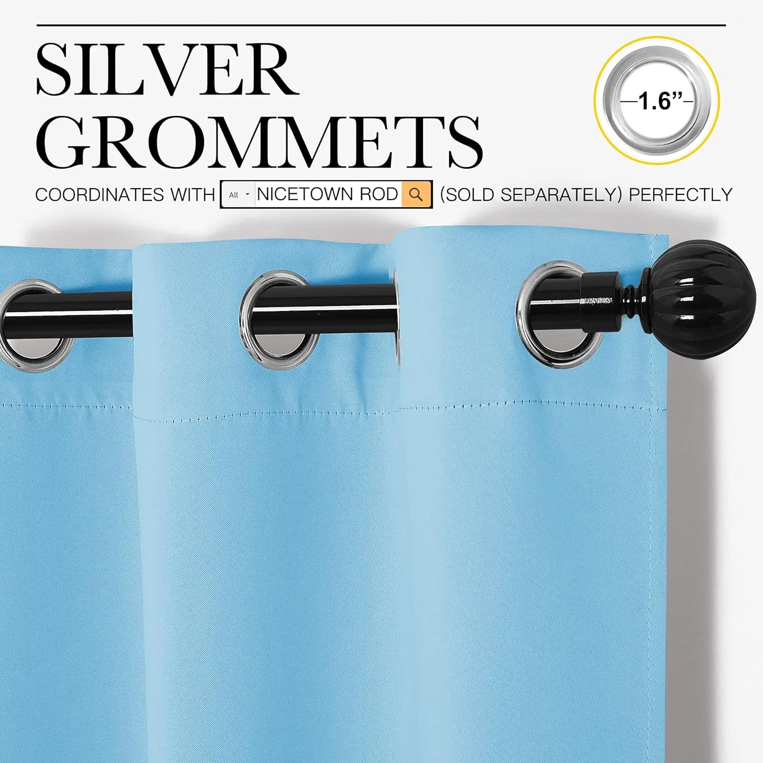 NICETOWN Light Blue Curtains for Nursery, Thermal Insulated Grommet Room Darkning Curtain Panels for Bedroom/Living Room, Privacy Drapes for Classroom(1 Pair, W42 x L63 inches, Blue)