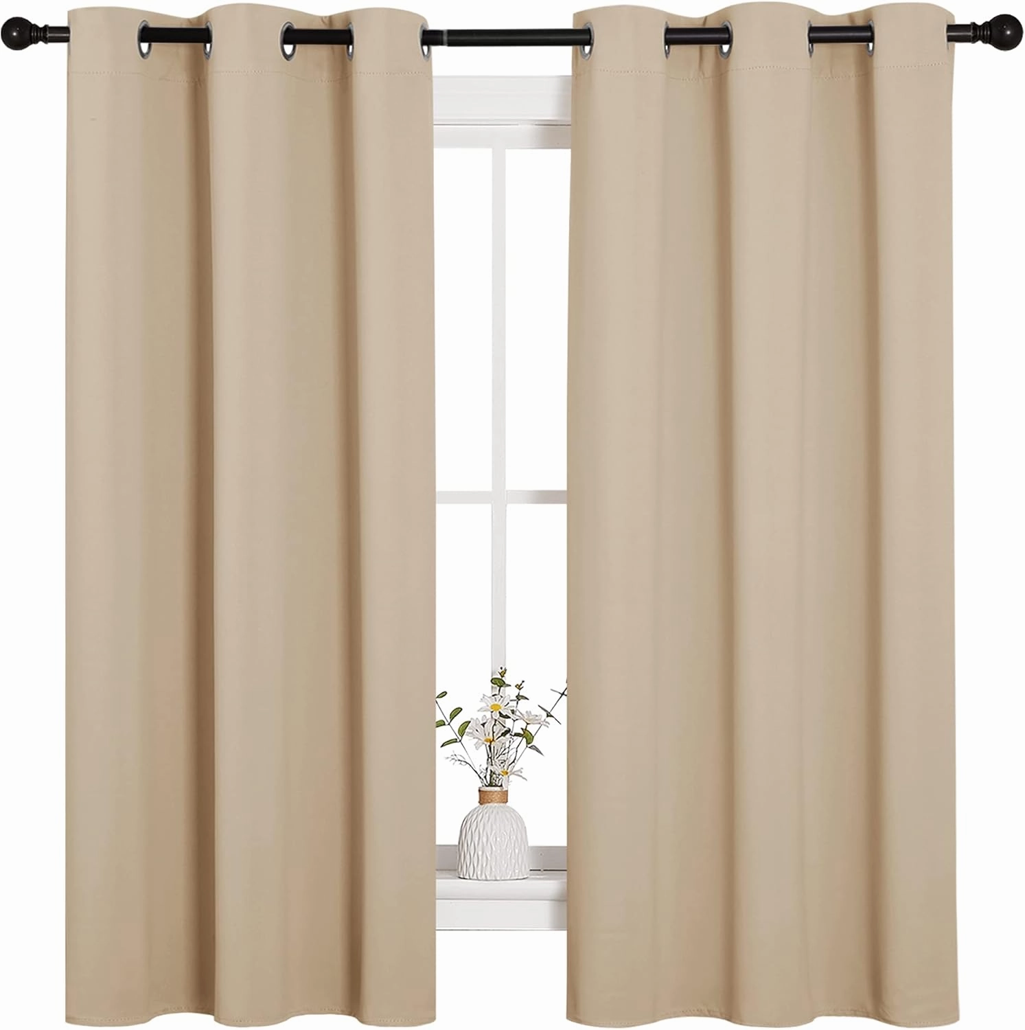 NICETOWN Thermal Insulated Grommet Room Darkening Curtains/Draperies/Panels for Bedroom (2 Panels, W42 x L63 inches, Biscotti Beige)