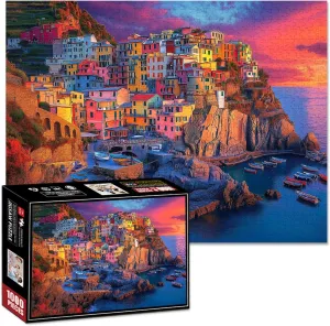 Night in The Five Fishing Villages 1000 Pieces Jigsaw Puzzles for Adults Challenging Puzzle Perfect for Game Nights,Challenging Family Activity, Great Gift Idea, Colorful House Decor