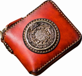 Nine Palaces Gossip First layer cowhide Zip Around Wallet Zipper Clutch Purse Coin Card Slots Collection wallet for men and women