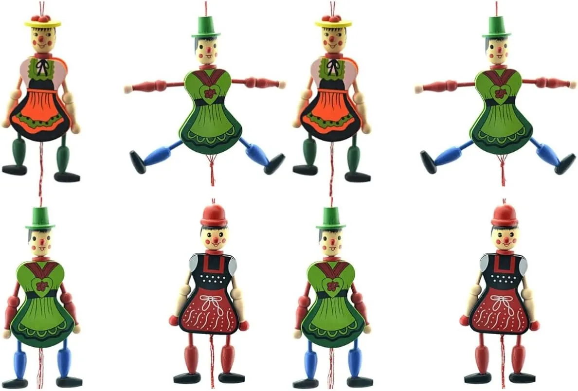NOLITOY Hand Decor 8 pcs Toy Random Kids Clown Birthday Toys Margaretha Toddlers Christmas Ornament Wood for Marionette Style Tree Hand Party Doll Xmas Hanging Halloween Child Nativity Decor