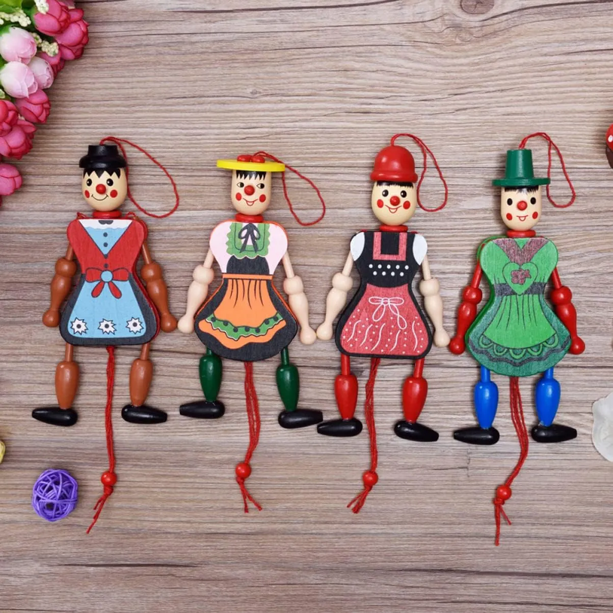 NOLITOY Hand Decor 8 pcs Toy Random Kids Clown Birthday Toys Margaretha Toddlers Christmas Ornament Wood for Marionette Style Tree Hand Party Doll Xmas Hanging Halloween Child Nativity Decor