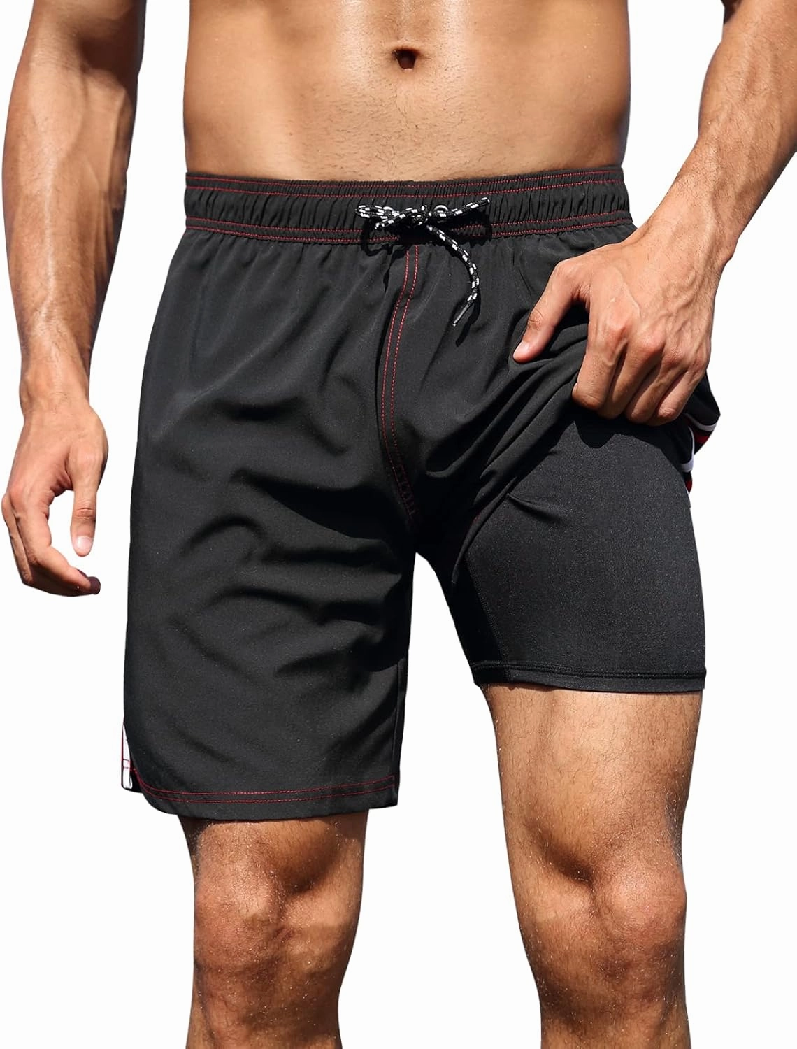 Nonwe Mens Swim Trunks with Compression Liner Quick Dry Summer Board Shorts Swimwear
