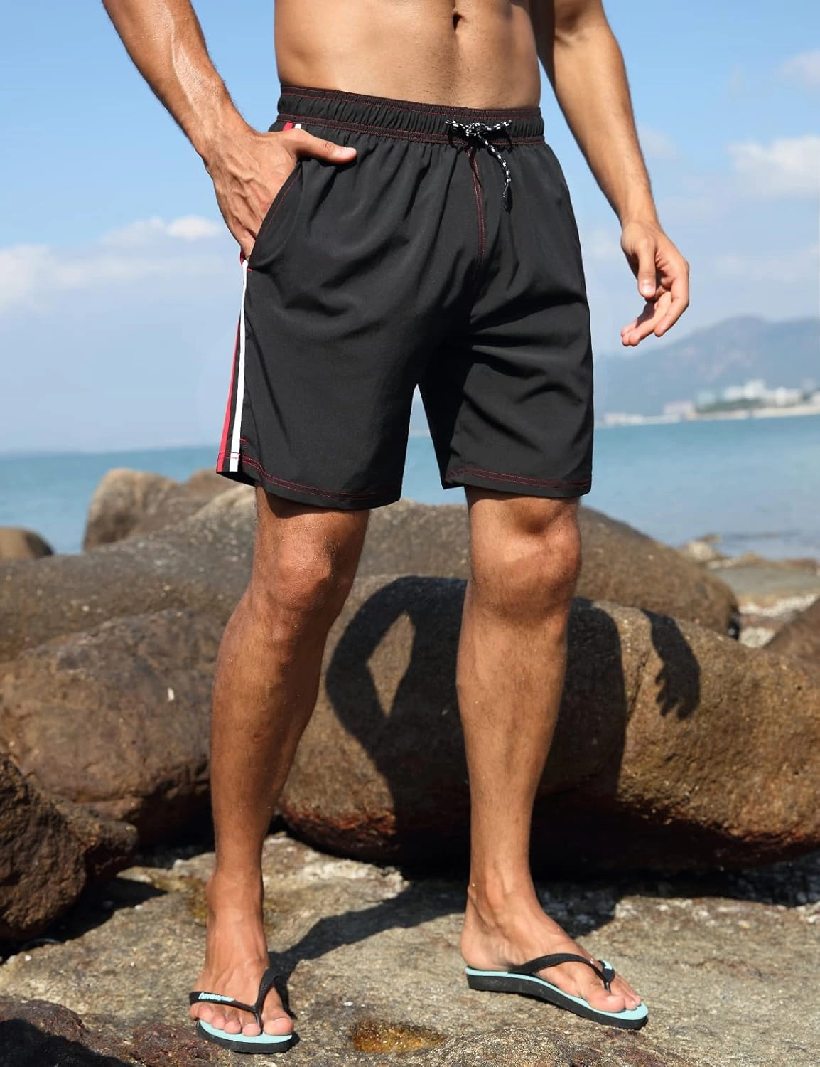 Nonwe Mens Swim Trunks with Compression Liner Quick Dry Summer Board Shorts Swimwear