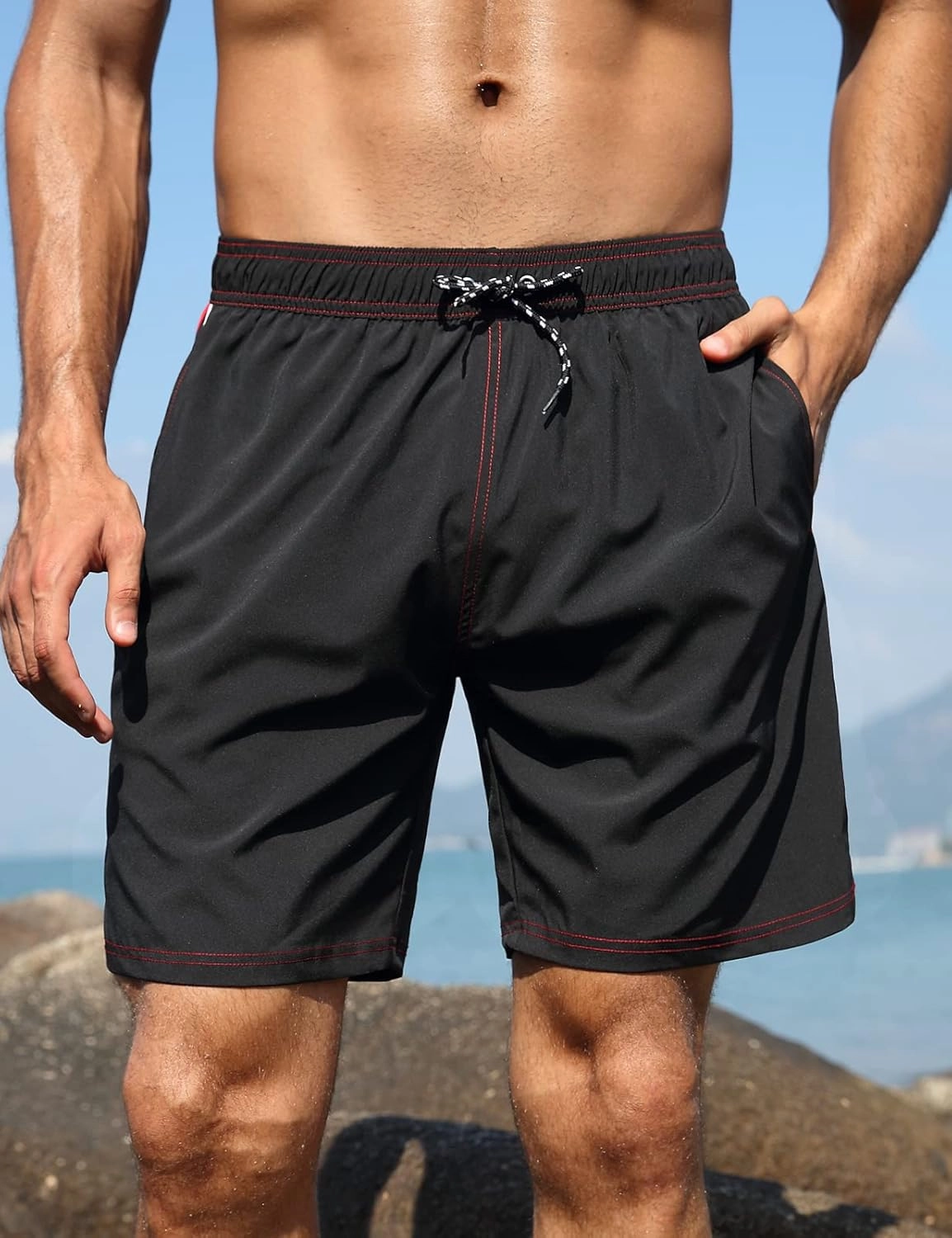 Nonwe Mens Swim Trunks with Compression Liner Quick Dry Summer Board Shorts Swimwear