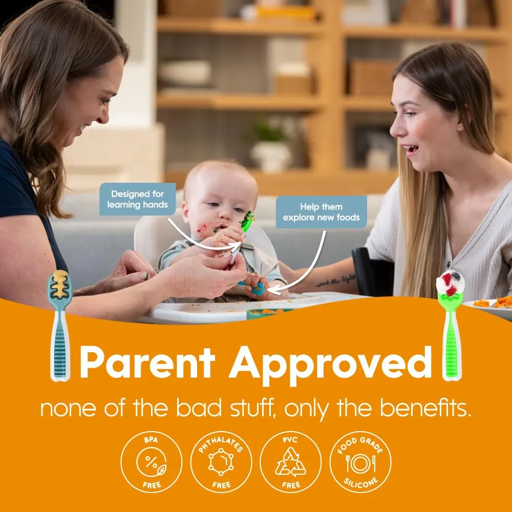 NumNum Baby Spoons Set, Feeding Littles x Silicone Pre-Spoon GOOtensils for Baby Led Weaning, Self-Feeding & Teething, First Stage Toddler Utensils for Ages 6  Months, 3-Pack, BPA-Free (Neutrals)