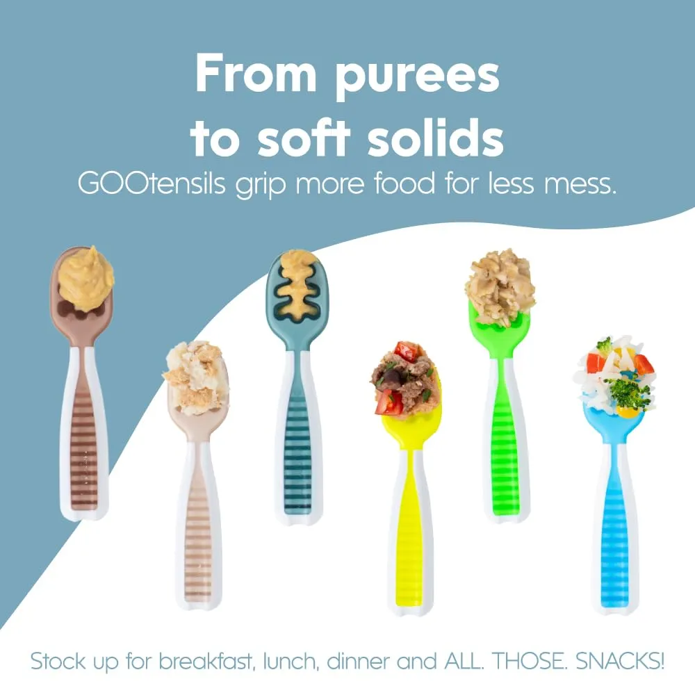 NumNum Baby Spoons Set, Feeding Littles x Silicone Pre-Spoon GOOtensils for Baby Led Weaning, Self-Feeding & Teething, First Stage Toddler Utensils for Ages 6  Months, 3-Pack, BPA-Free (Neutrals)