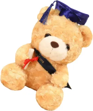 NUOBESTY Graduation Plush Graduation Stuffed Animal Graduation Plush with Black Cap for Kindergarten Graduation Elementary high School College Graduation （ Light Brown ）