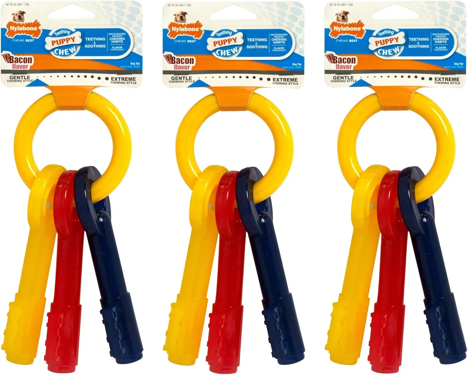 Nylabone 3 Pack of Bacon Puppy Teething Keys, X-Small