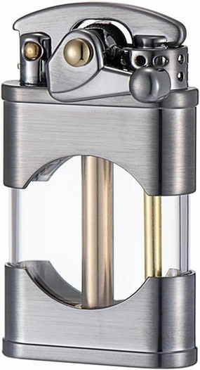 Oil lighter, vintage kerosene lighter, windproof and waterproof kerosene lighter, transparent oil tank creative retro sharpening stone flint metal lighter, trench lighter, men's brass lighter suitable