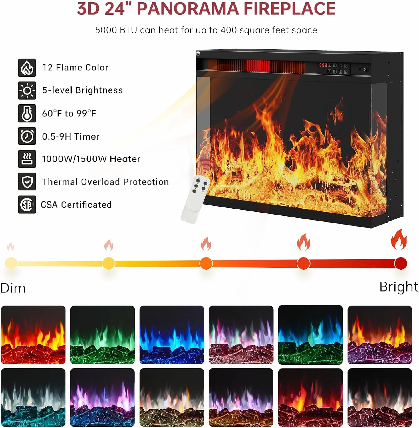 oneinmil 59'' Fireplace TV Stand, 3 Sided Glass Media Entertainment Center Console Table for TVs up to 65'' with Glass Door Adjustable Flame LED Color for Living Room, Set of TV Table, Grey