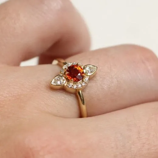 Orange Sapphire Halo Ring