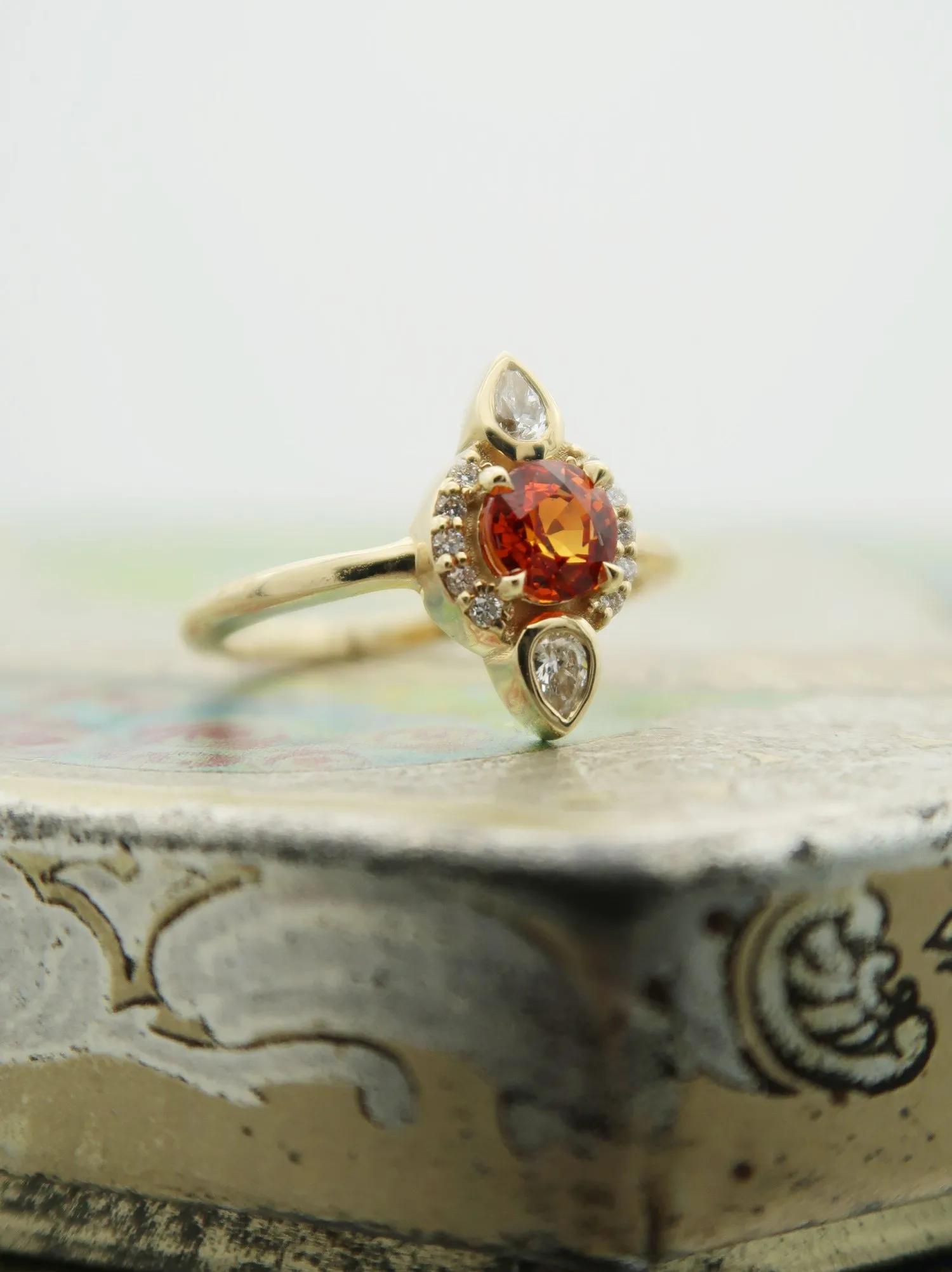 Orange Sapphire Halo Ring