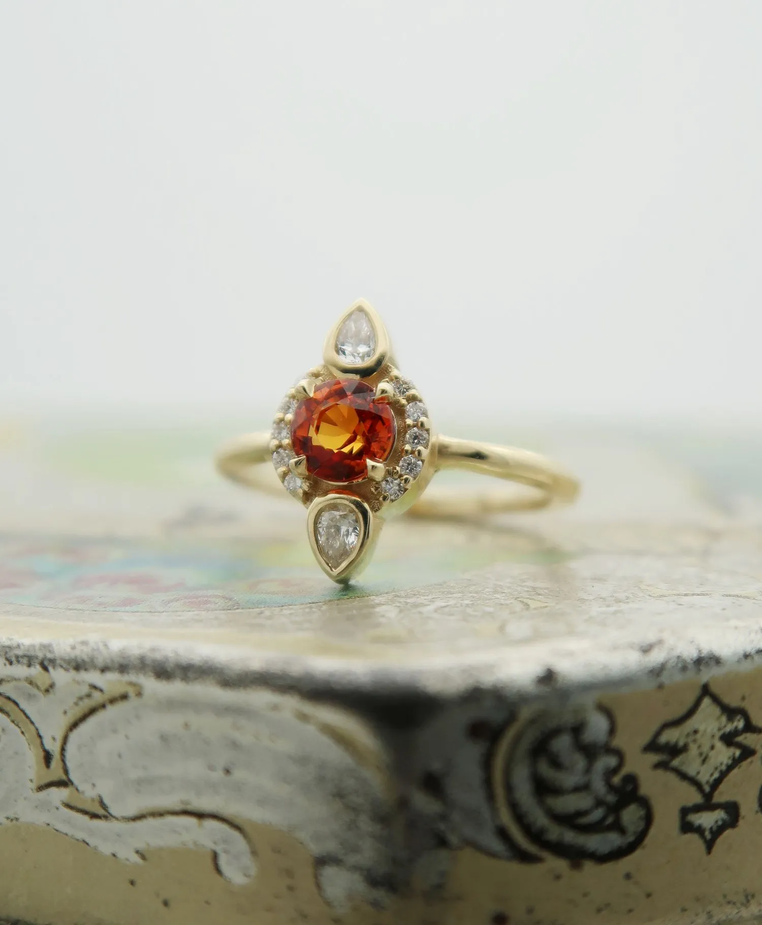 Orange Sapphire Halo Ring