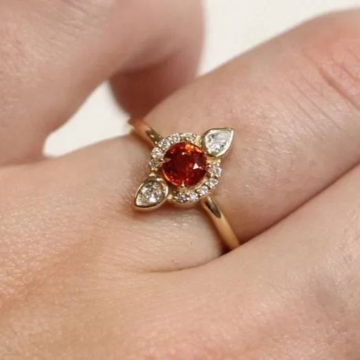 Orange Sapphire Halo Ring