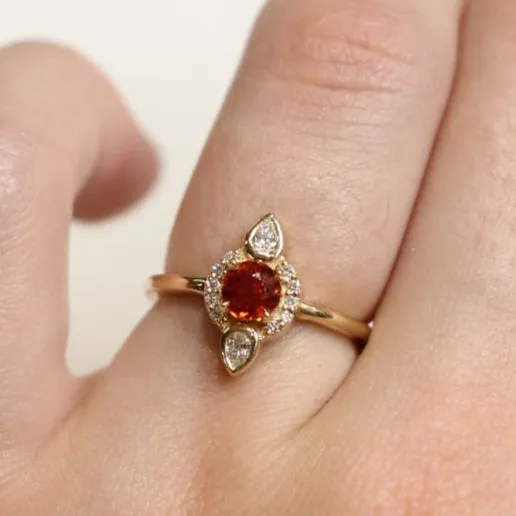 Orange Sapphire Halo Ring