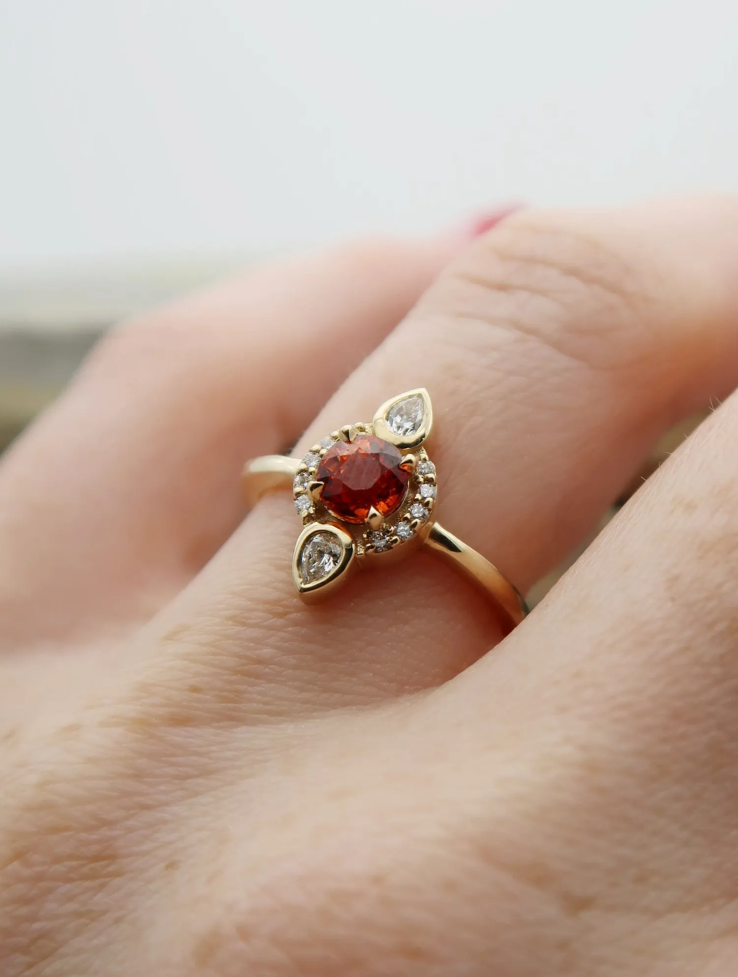 Orange Sapphire Halo Ring