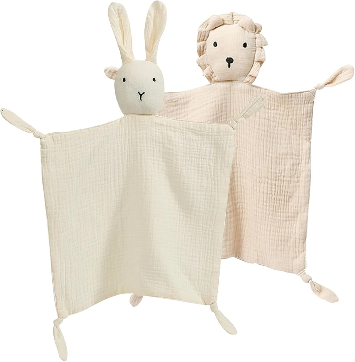 Organic Cotton Muslin Lovey Blanket, Organic Cotton Muslin Bunny Security Blanket Soft & Breathable Lovie Baby Gifts for Boys and Girls