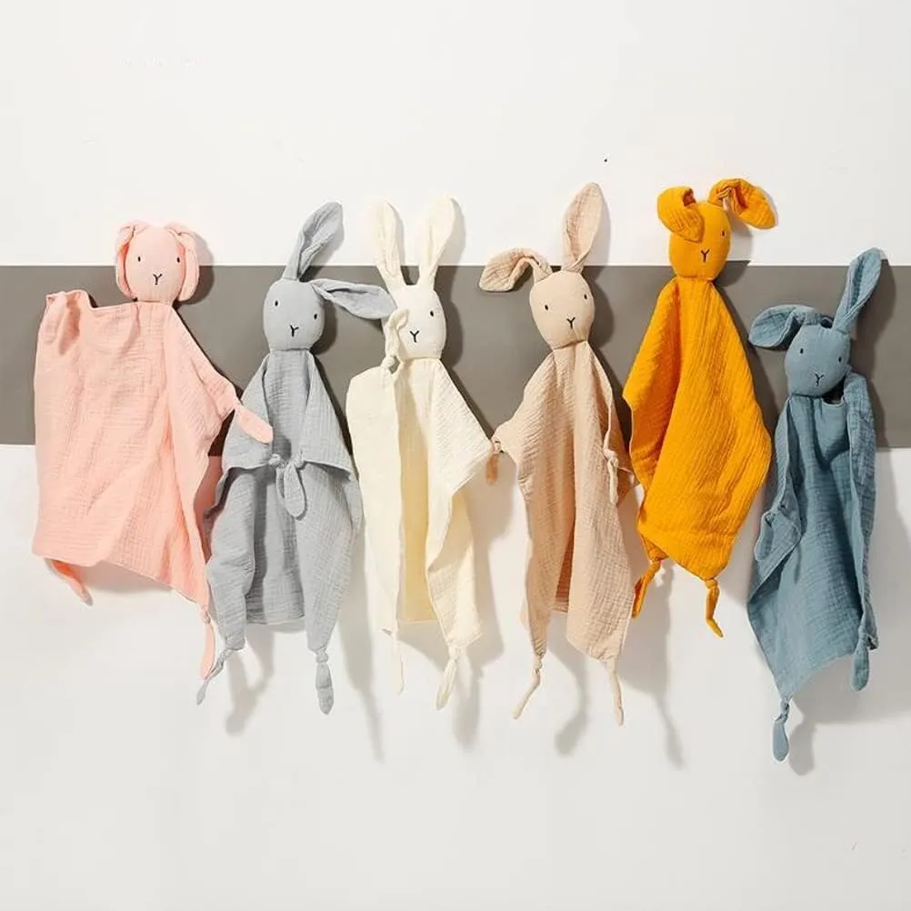 Organic Cotton Muslin Lovey Blanket, Organic Cotton Muslin Bunny Security Blanket Soft & Breathable Lovie Baby Gifts for Boys and Girls