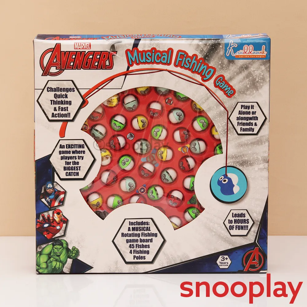 Original Avengers Musical Fishing Game with 45 Fishes & 4 Poles | Licensed Marvel Toy (2-5 Years)