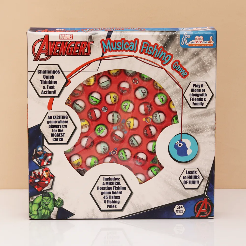 Original Avengers Musical Fishing Game with 45 Fishes & 4 Poles | Licensed Marvel Toy (2-5 Years)