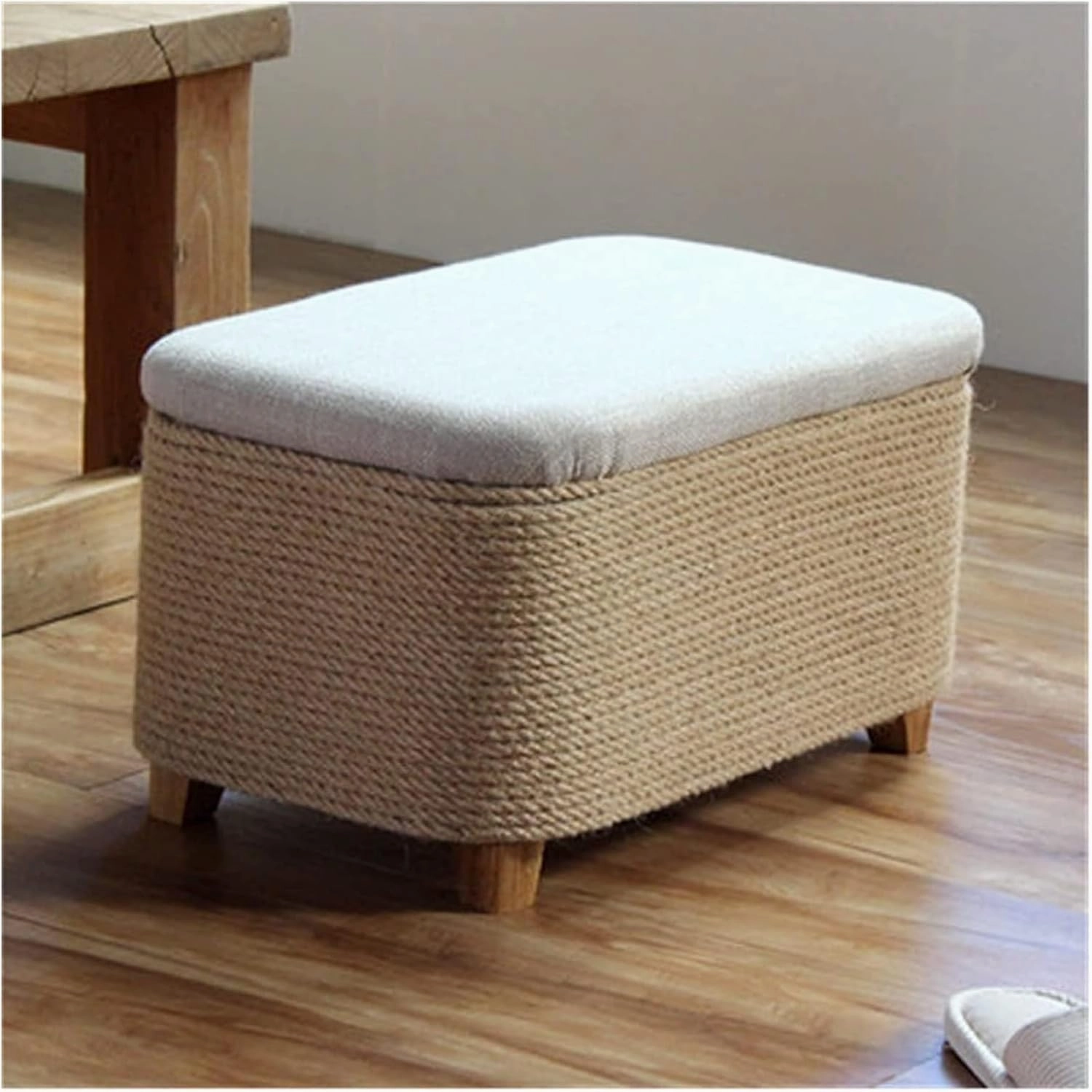 Ottoman Storage Ottoman Rectangle Weave Shoe Changing Stool Creative Sofa Footstool Footrest Foot Stool for Living Room Bedroom Otomano
